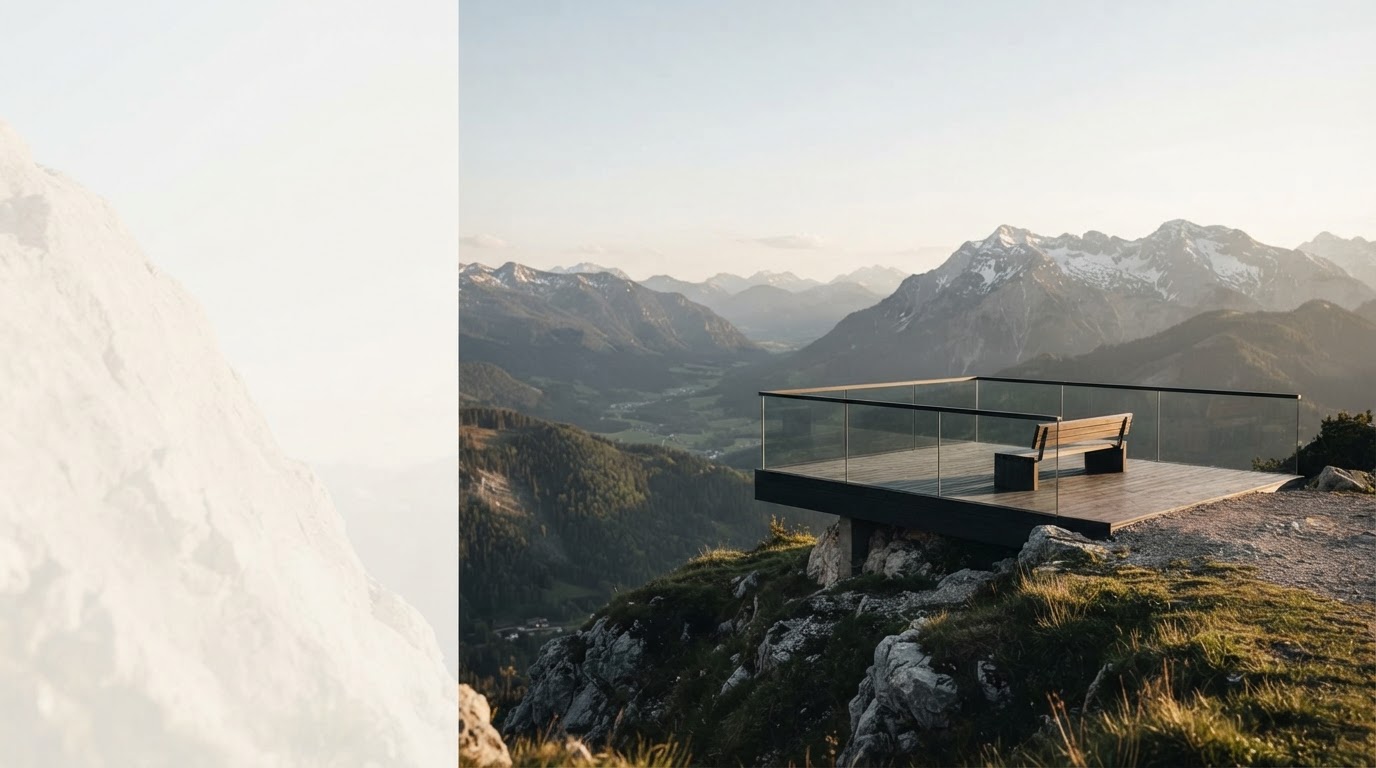 Plateau Perch – minimalistisches Büro mit warmem Licht, Symbol für finanzielle Stabilität
